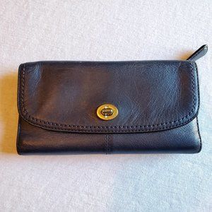 Coach Navy Leather Large Trifold Wallet